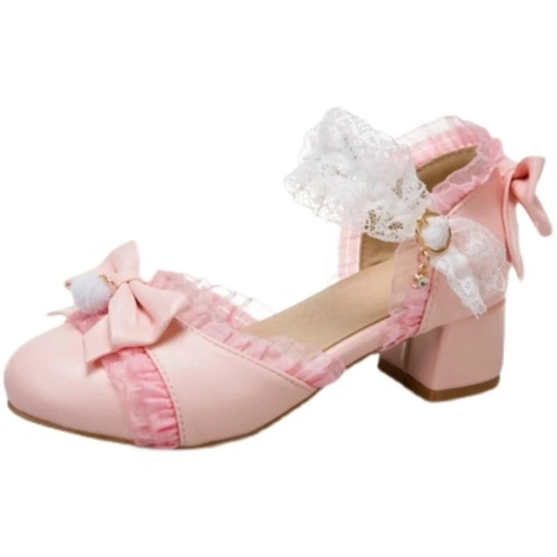 

Girls Leather Lolita Shoes Party Children High Heels Wedding Shoes Chunky Heel Children Princess Shoes