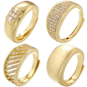ZHUKOU Simple Brass Smooth Opening Ring for women Shiny Cubic Zirconia adjustable Ring Summer Beach Jewelry Wholesale VJ488 1