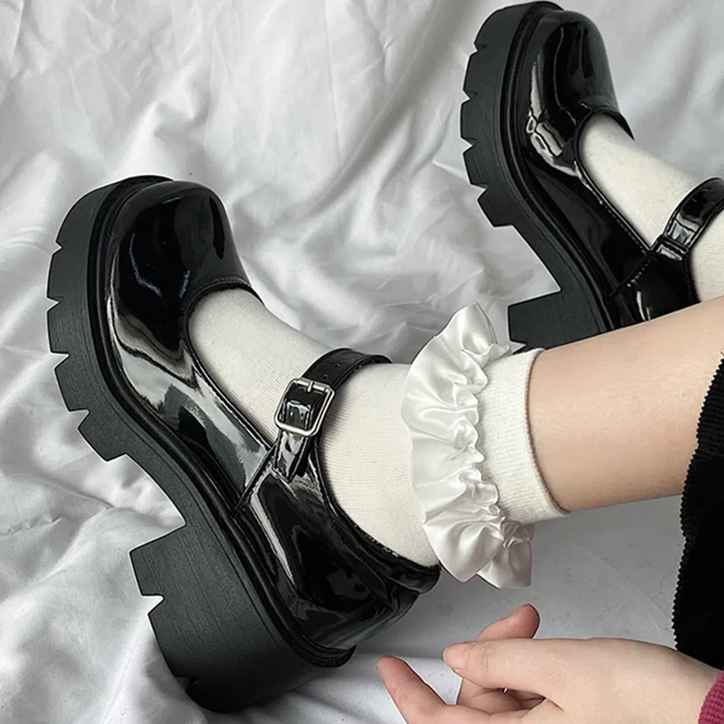 

2023 Spring Platform Leather Shoes Women Flats Casual Oxford Loafers Thick Bottom Ladies Wedge Lolita Shoes Mary Jane Ladies