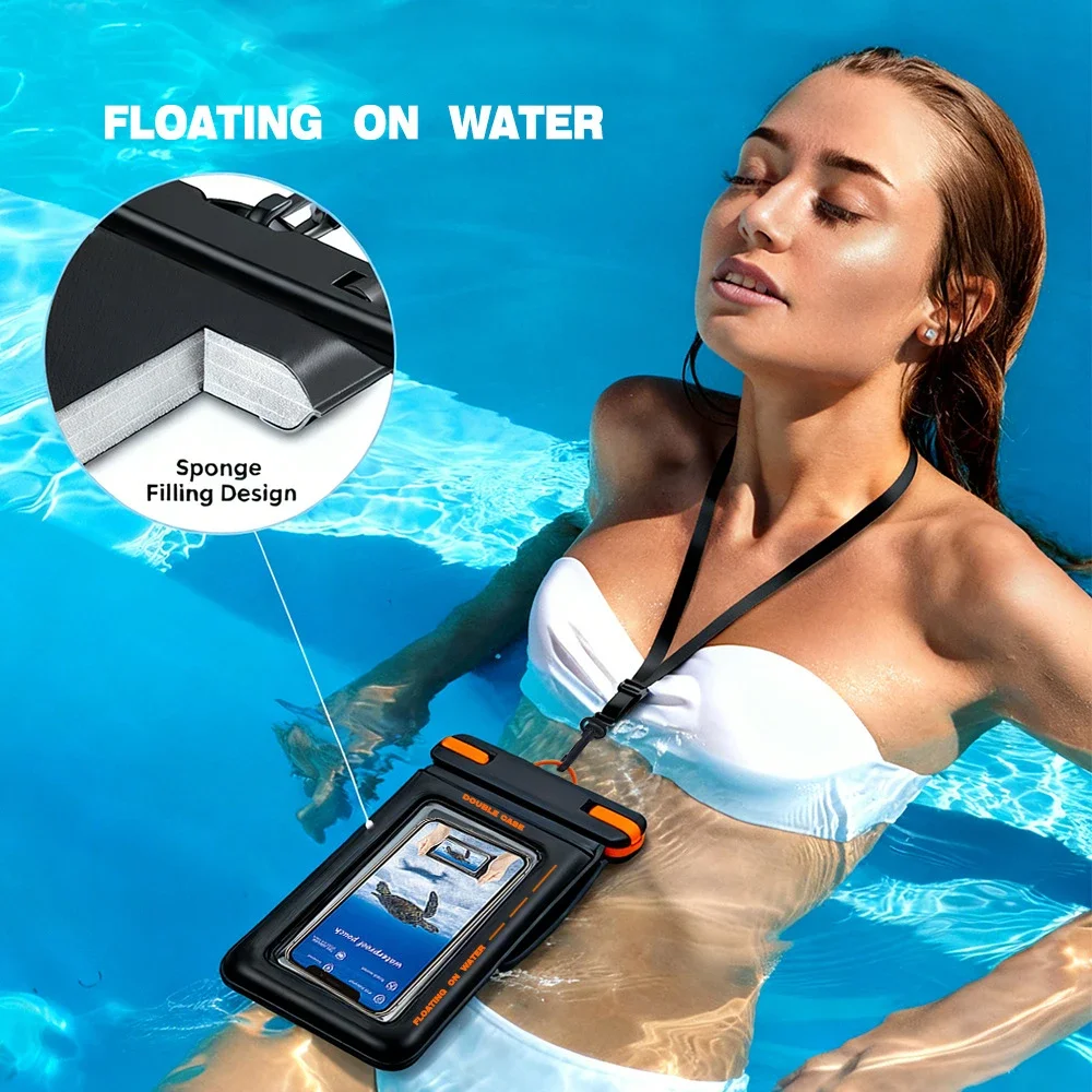 Waterproof Touch Screen Phone Pouch with Lanyard - Universal IPX8 Dry Bag Case