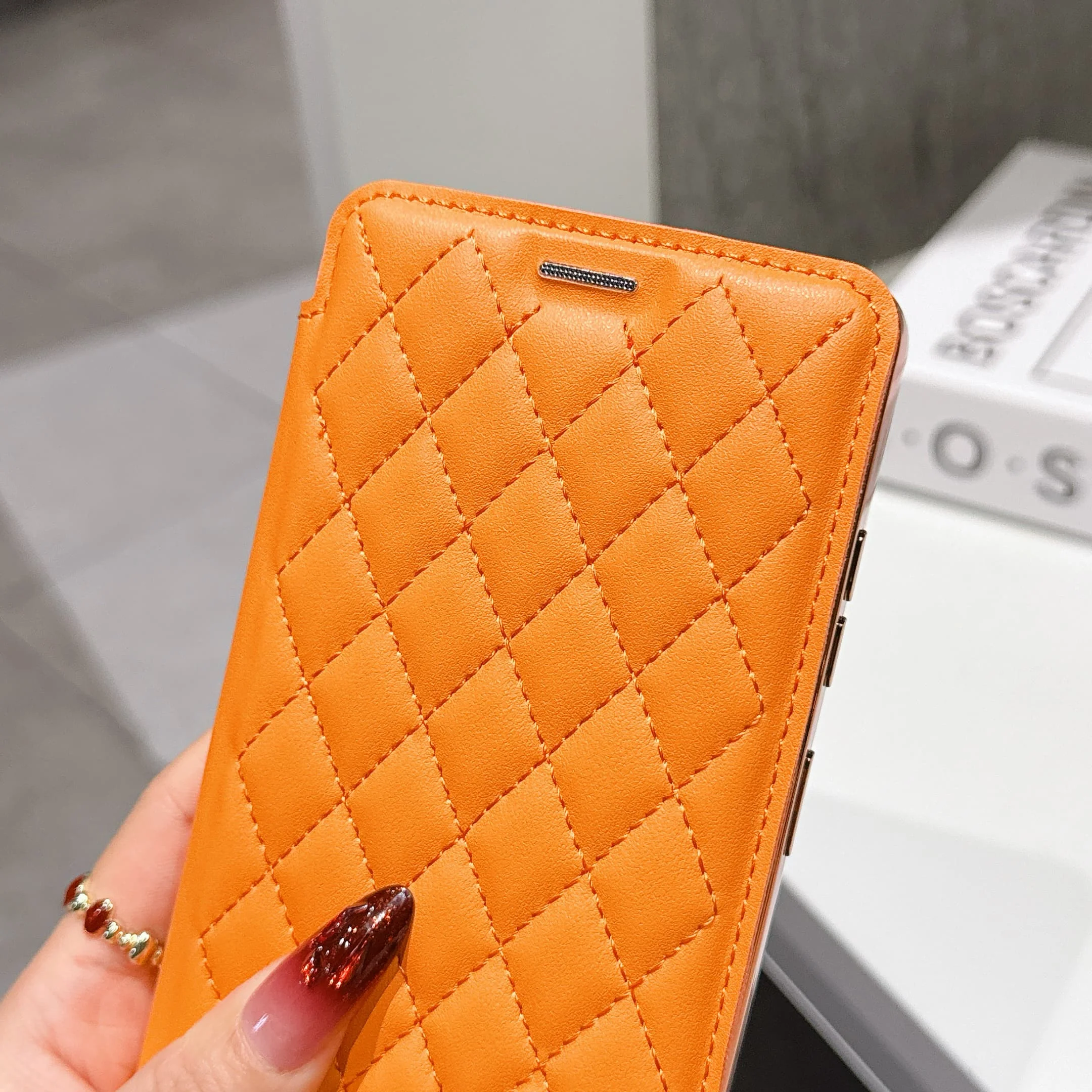 Premium PU Leather Magnetic Flip Wallet Case with Card Slots and Wireless Charging Compatibility