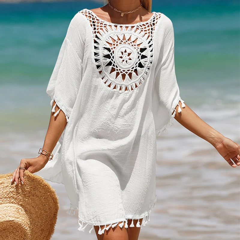 Crochet Bikini Cover Up Sexy Swimsuit Beach Skirt Women's Swimsuit Beach Wear Shirt Cover Up Swimsuit Women 2024 Summer