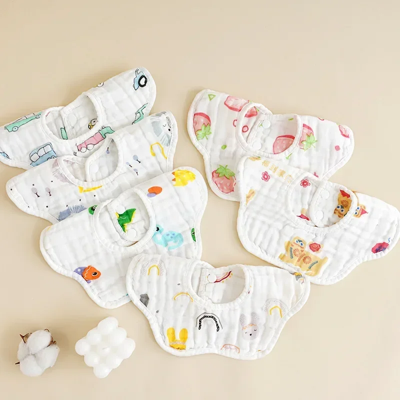 

Cotton gauze petal bib saliva towel pure cotton gauze four seasons baby 360 degree bib six layers baby spit milk