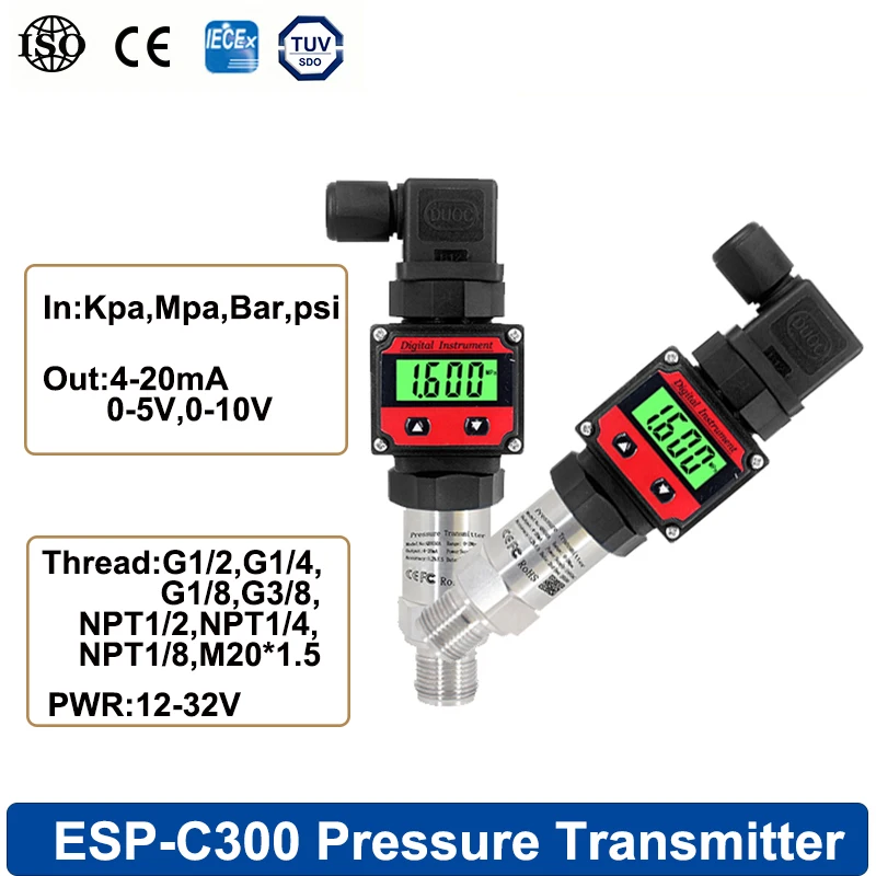 

Pressure Transmitter LCD Dislay Range -1-0-1000bar Output 4-20mA Water Tank Oil Gas Sensor G1/2 Connector Pressure Transducer