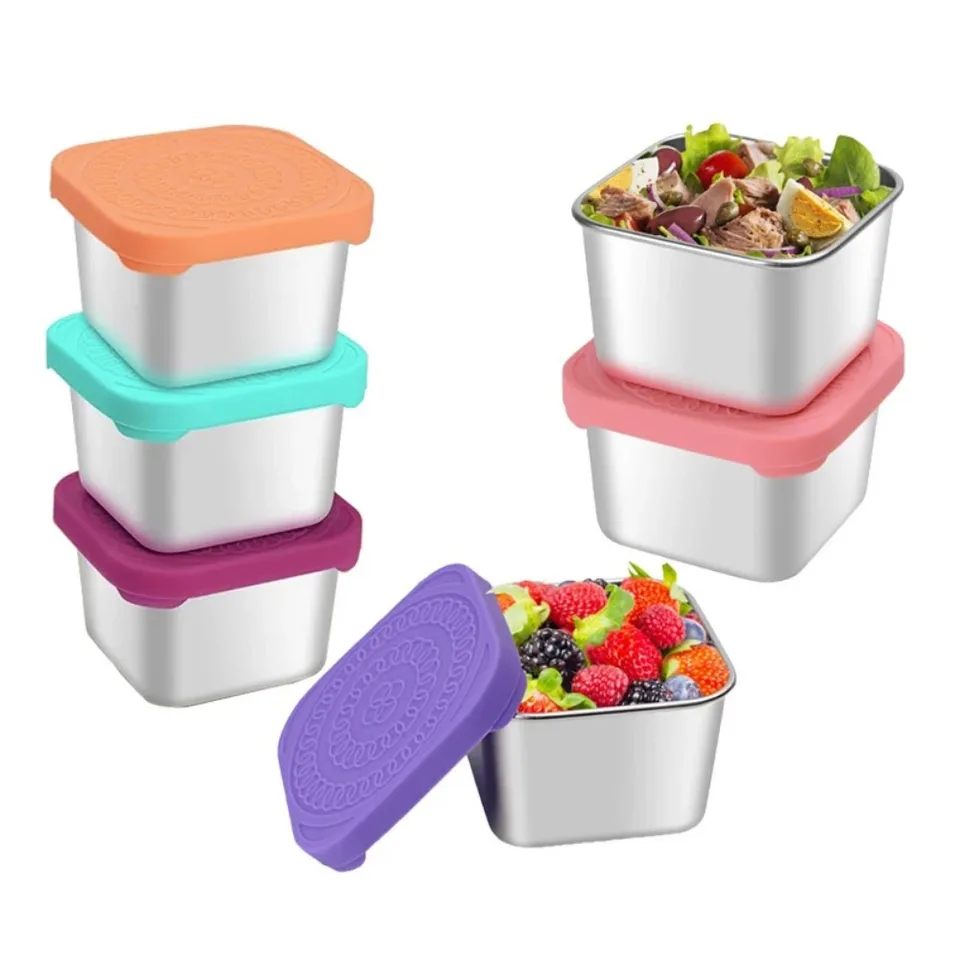 6 Contenitori Per Condimenti In Acciaio Inox Con Coperchio Silicone – A Prova Di Perdite - 2