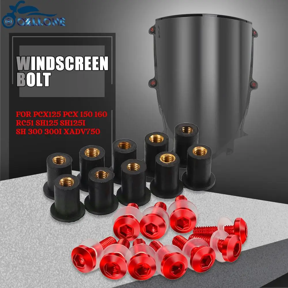 10 Pezzi 5Mm Bullone Parabrezza Kit Vite Di Montaggio Parabrezza Per Honda Pcx125 Pcx 150 160 Rc51 Sh125 Sh125I Sh 300 300I Xadv750