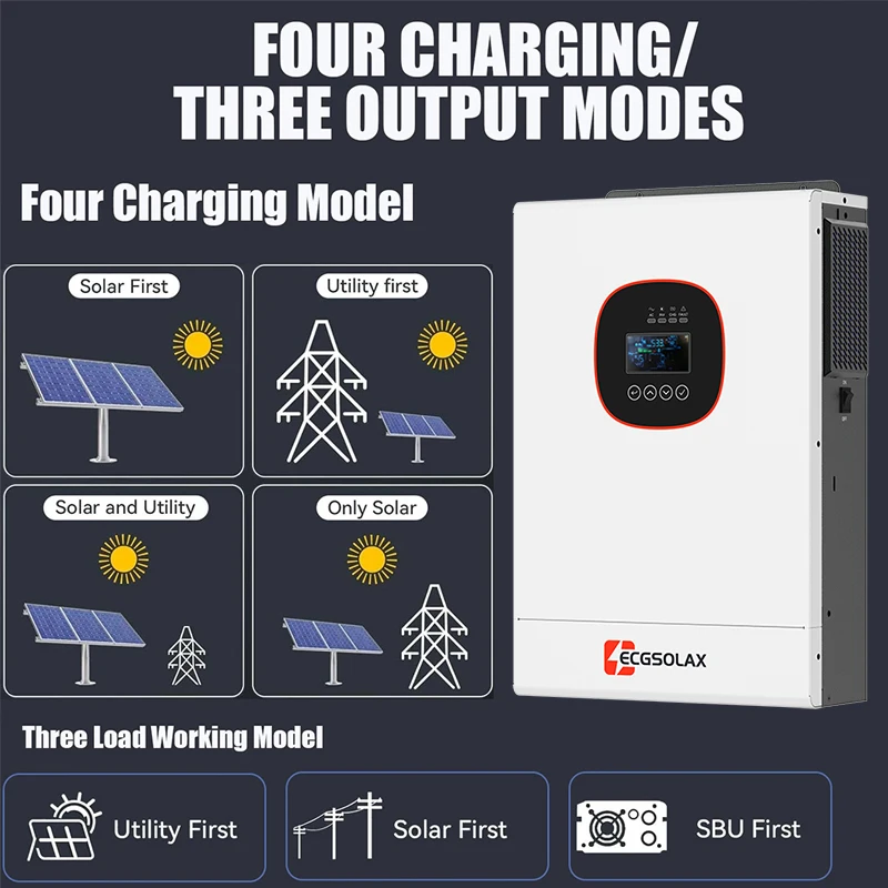 ECGSOLAX 3.6KW 하이브리드 태양광 인버터 24V 230V 100A MPPT 충전 컨트롤러 포함 순수 사인파 하이브리드 인버터 최대 PV 450V