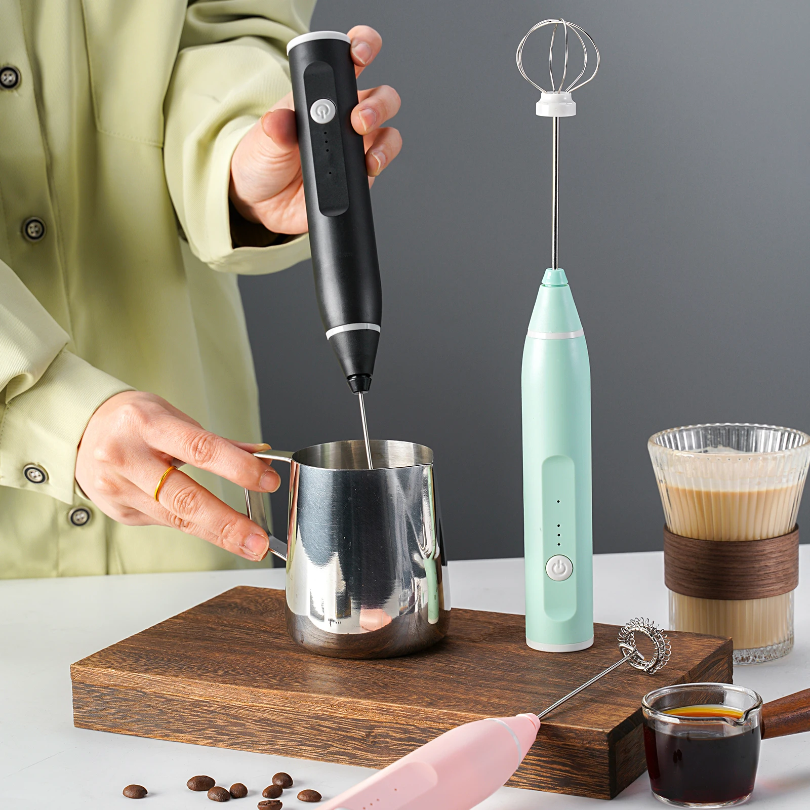 Handheld Egg Beater 3 Speeds Electric Milk Frother Foam Maker Mixer USB Rechargeable Coffee Drink Frothing Wand Foamer 1 PCS
