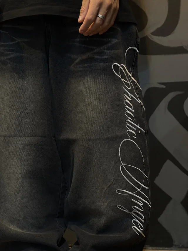 Unisex Black Baggy Jeans Letter Embroidery Wide Leg Washed Denim Streetwear Y2K Casual Relaxed Fit Pants for Men Women 2026 New 4
