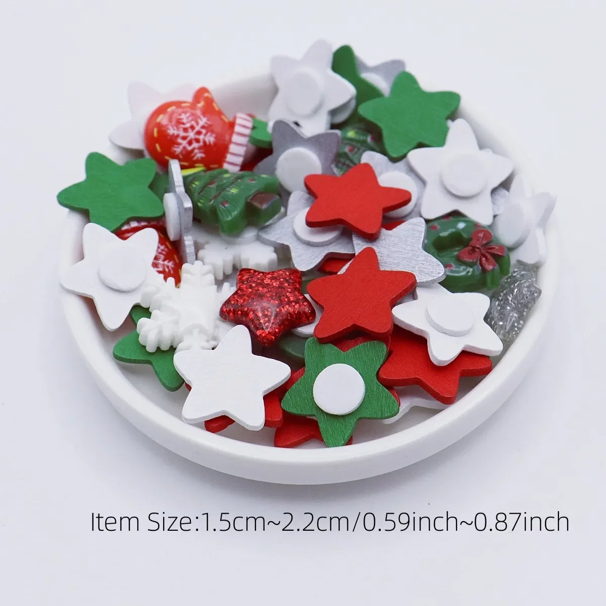 50pcs Self-Adhesive Resin Wooden Mixed Stars,Snowflakes,Christmas Trees Flatback Stickers Embellishments DIY Scrapbooking Topper