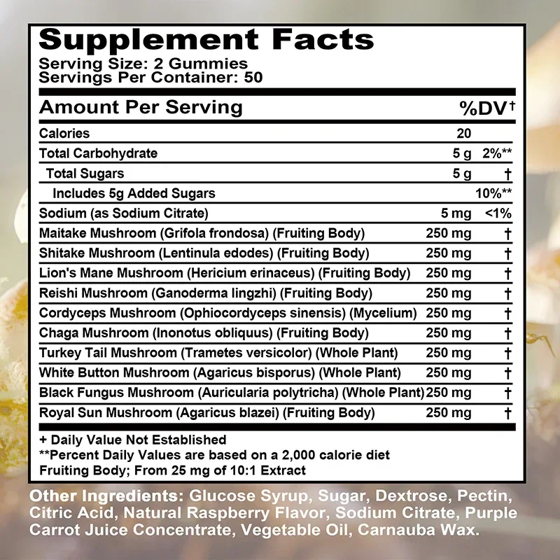 Mushroom Gummies Enhance Brain Memory Concentration Improve Immunity Relieve Stress