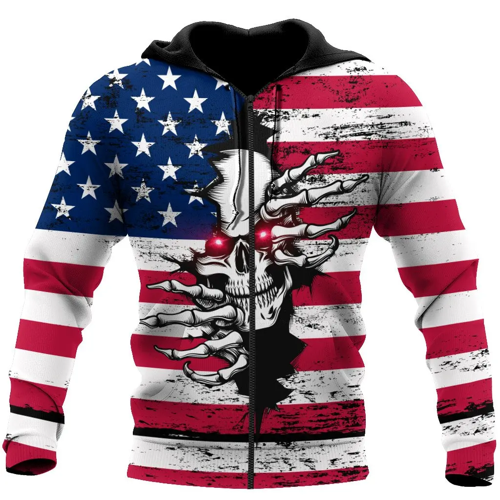

European and American fashion men's zipper hoodie 3D printed skull zipper shirt casual spring and autumn trend street wear zippe