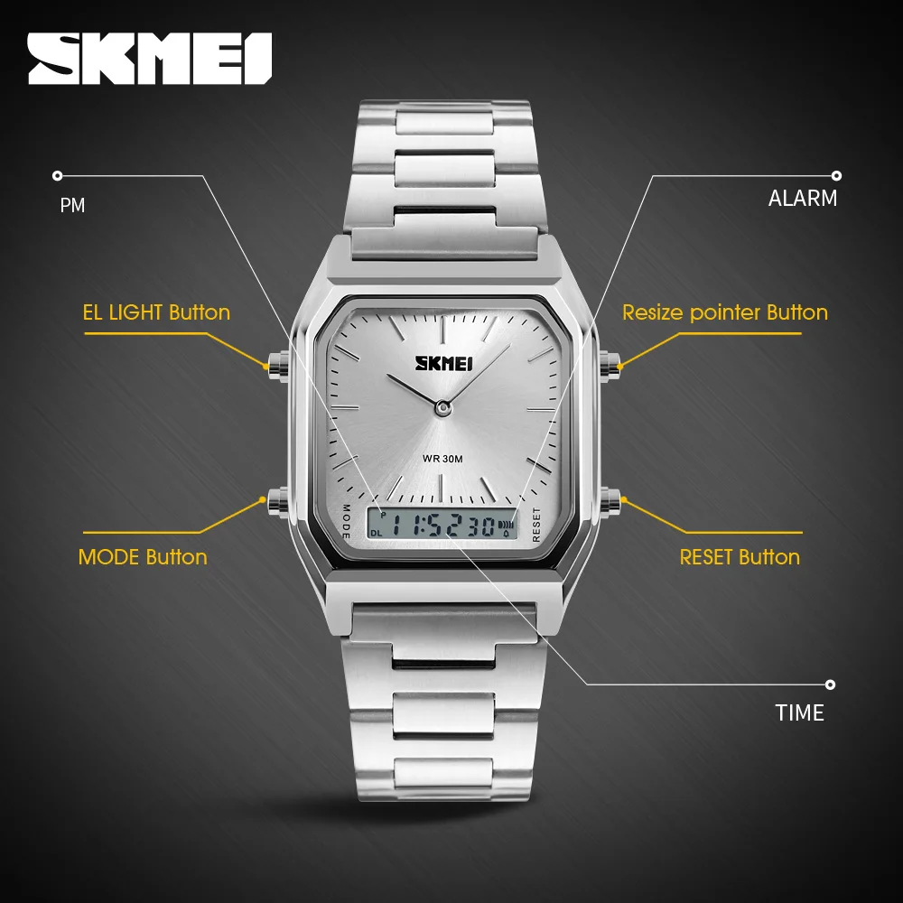 SKMEI 1220 Quartz Wristwatches relogio masculino Fashion Casual Watch  Men Digital Dual Time Sports Chronograph 3bar Waterproof - 5