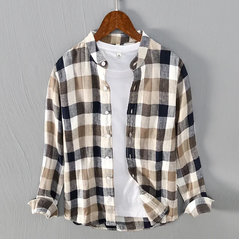 Mannen Kleding 2022 Verse Gestreepte Linnen Lange Mouwen Plaid Shirt Mannen Jeugd Casual Shirt