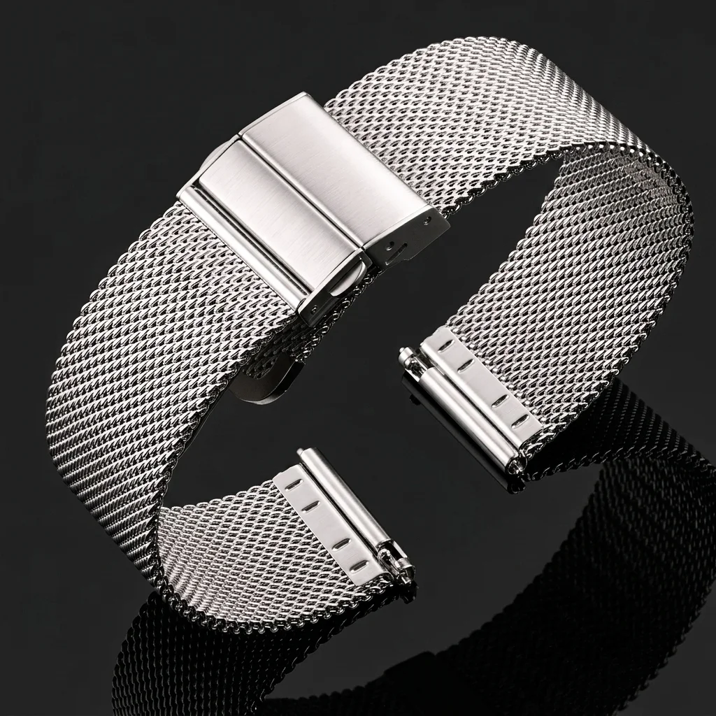 Milanese Loop Mesh Watchband with Dual Press Automatic Buckle and Quick Release System