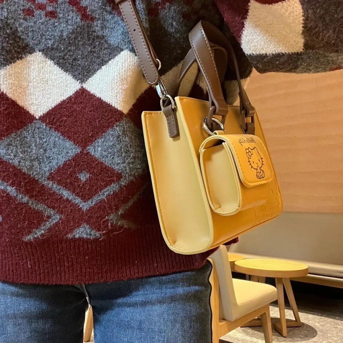 산리오 헬로 키티 토트백, 작은 가방 추가, 하이 퀄리티 파티 대용량 숄더백, 통근용 쇼핑 통근용 가방