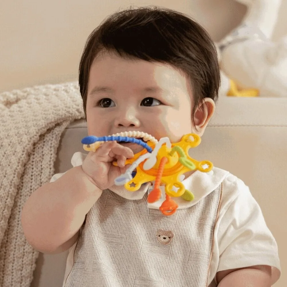 

Teething Toy 3 in 1 Baby Sensory Toys Develops Cognitive PP Baby Pull String Toy Finger Grasp Training Montessori 1-3 Years