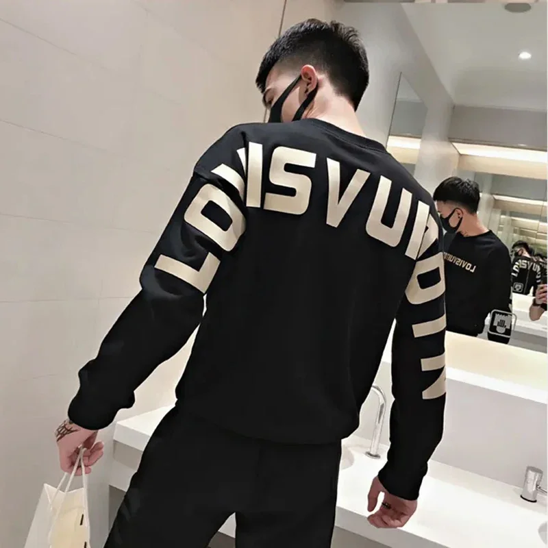 

Men's Fashion Luxury Warm Streetwear Sweatshirt Casual Spring Autumn Letters Print Loose O-Neck Y2k Male Long Sleeve Top Clothes
