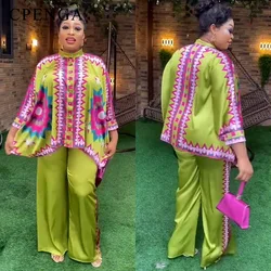 2 Pieces Sets Matching African Silk Clothes for Women 2024 Ankara Dashiki Top and Pants Suits Elegant Lady Party Wear Plus Size