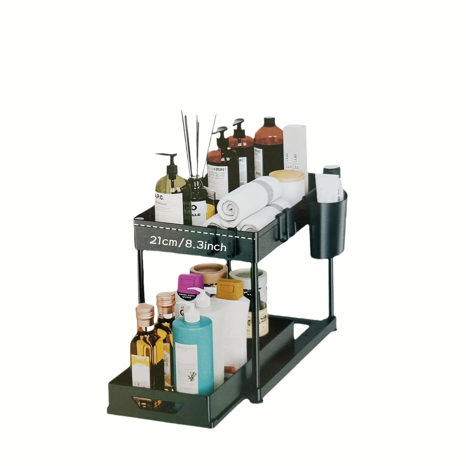 Durable Multipurpose  Organizer Rack - Stylish Black Shelving Unit for Bathroom, Kitchen & Under Sink Use - Effortless Spice Bot 3