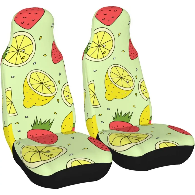 

Car Seat Covers Set 2Pcs Strawberries Lemon Universal Front Car Seats Vehicle Enterior Protector Suitable Fits Most Car Auto