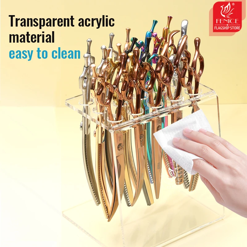 Fenice 15 Holes Clear Acrylic Scissor Holder Stable Shears Storage Stand Salon Shear Holder Organizer Hairdressing Accessories