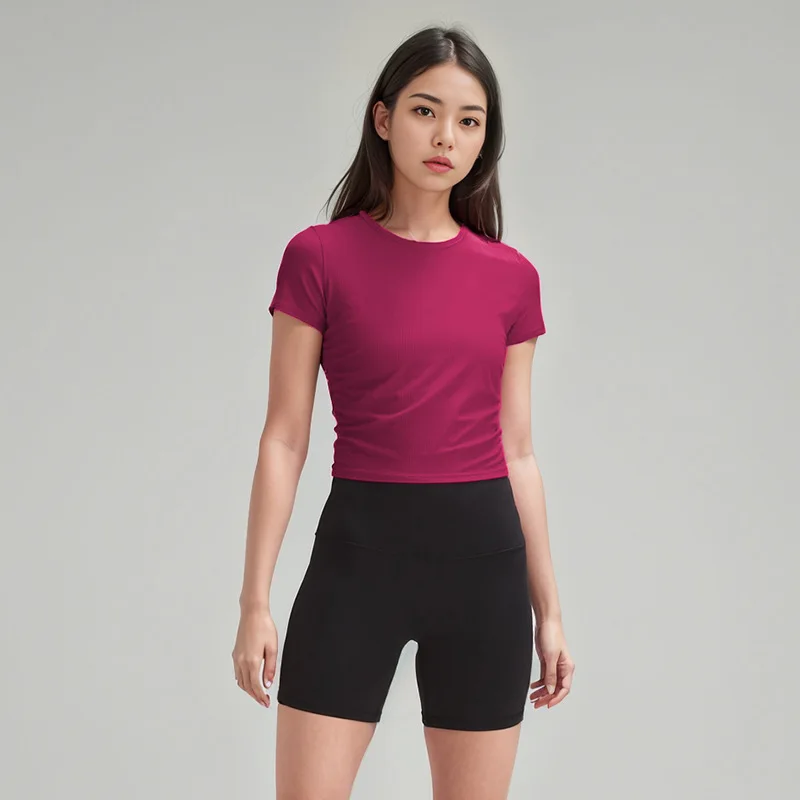 

New Women's T-shirt Yoga Suit Alllt Takes Short Sleeve Short Breathable Tight Nylon Rib High Elastic Sports
