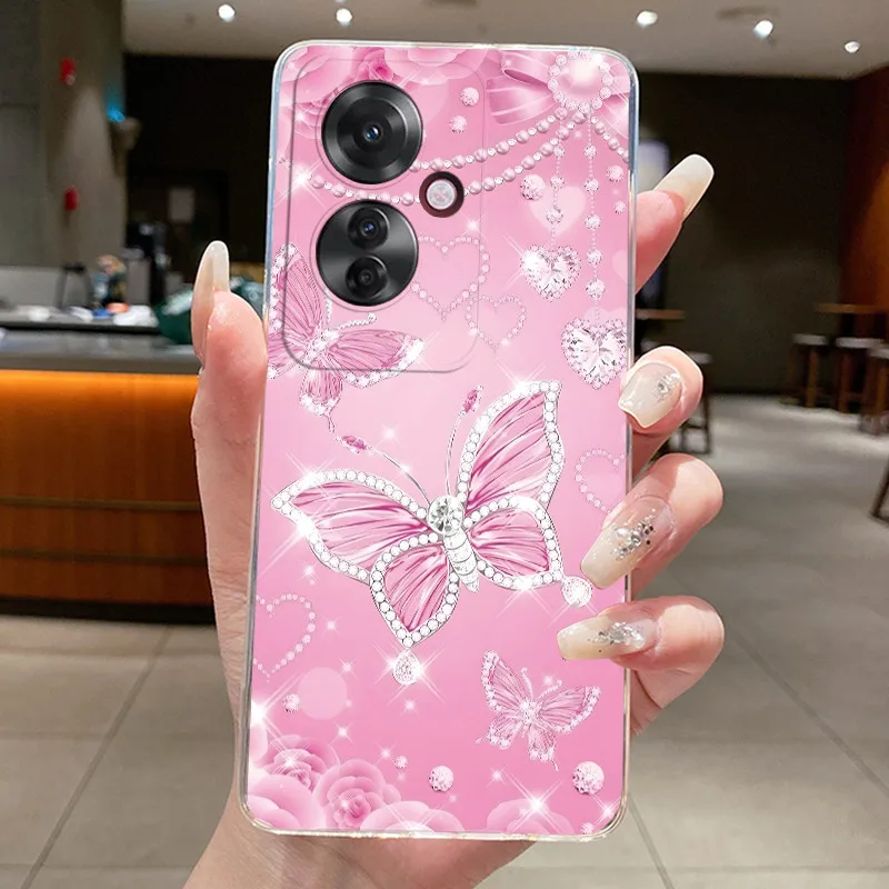 OPPO Reno 11F / Reno 11A 케이스 투명 고급 패션 나비 꽃무늬 소프트 TPU 실리콘 커버 (OPPO Reno11 F A 폰 케이스용)