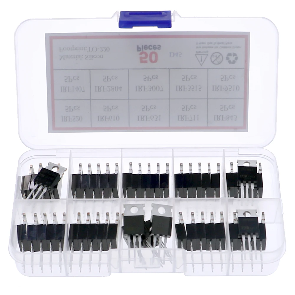 50Pcs 10Value TO-220 Field-Effect Mos Transistor Kit IRF520 IRF610 IRF631 IRF711 IRF843 IRF1470 IRF2804 IRF3007 IRF3515 IRF9510