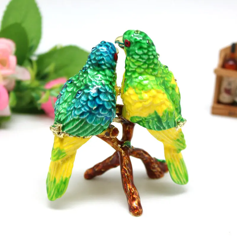 SHINNYGIFTS Enamel Trinket Box New Desk Decorative Love Birds Wedding Gifts to Friends 2