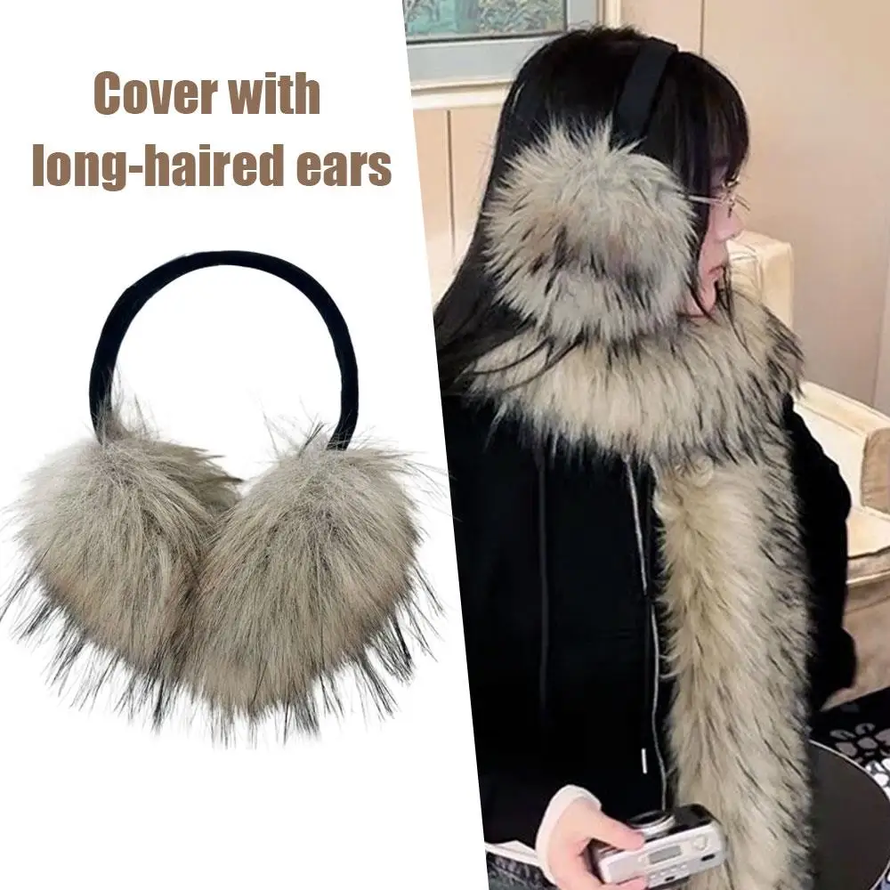 Korean Imitation Raccoon Fur Earmuffs For Women Winter Thicken Warm Earplugs Y2K Girls Plush Outdoor Cold Protection Ear-Muffs