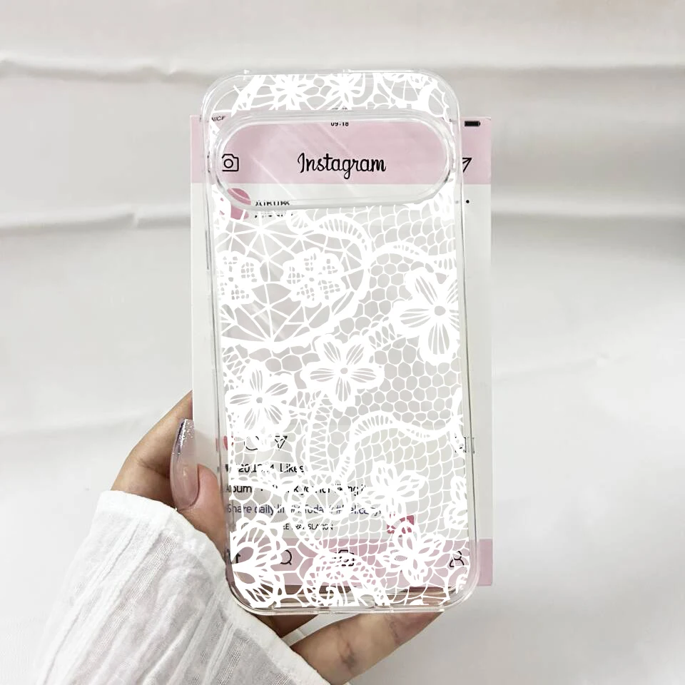Elegant Black Lace Floral Pattern Clear Soft TPU Protective Phone Case