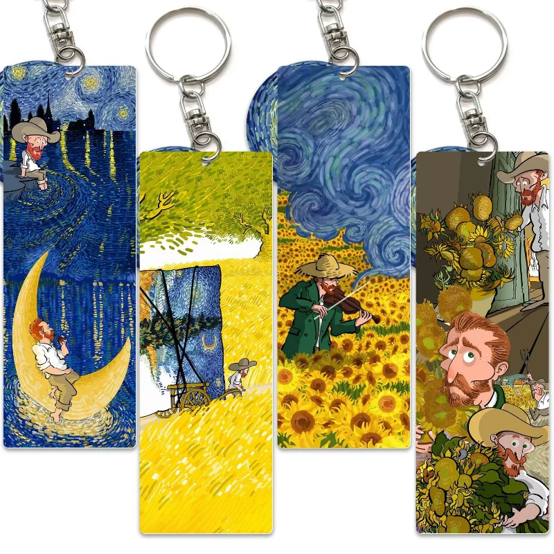 Van Gogh Series Sunflower Starry Sky Keychain Fashion Scenery Painting