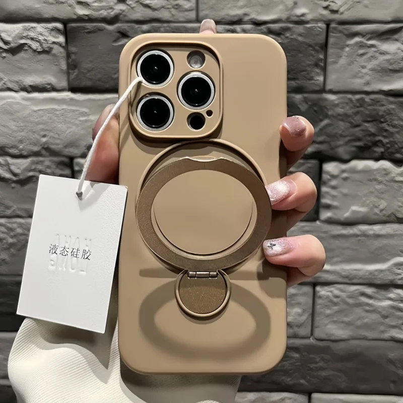 Enhanced Silicone Magnetic Case with 360° Rotating Ring Holder and Kickstand