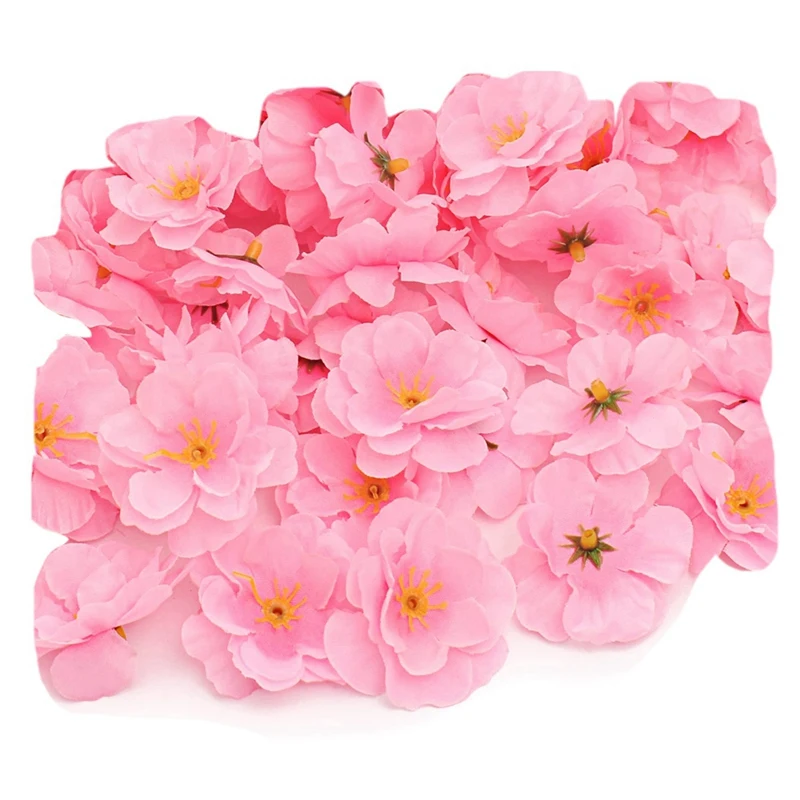 

100Pcs Artificial Cherry Flower Heads Silk Floral Head Plastic Petals Decor For Bridal Hair Clips Headbands DIY Accessories