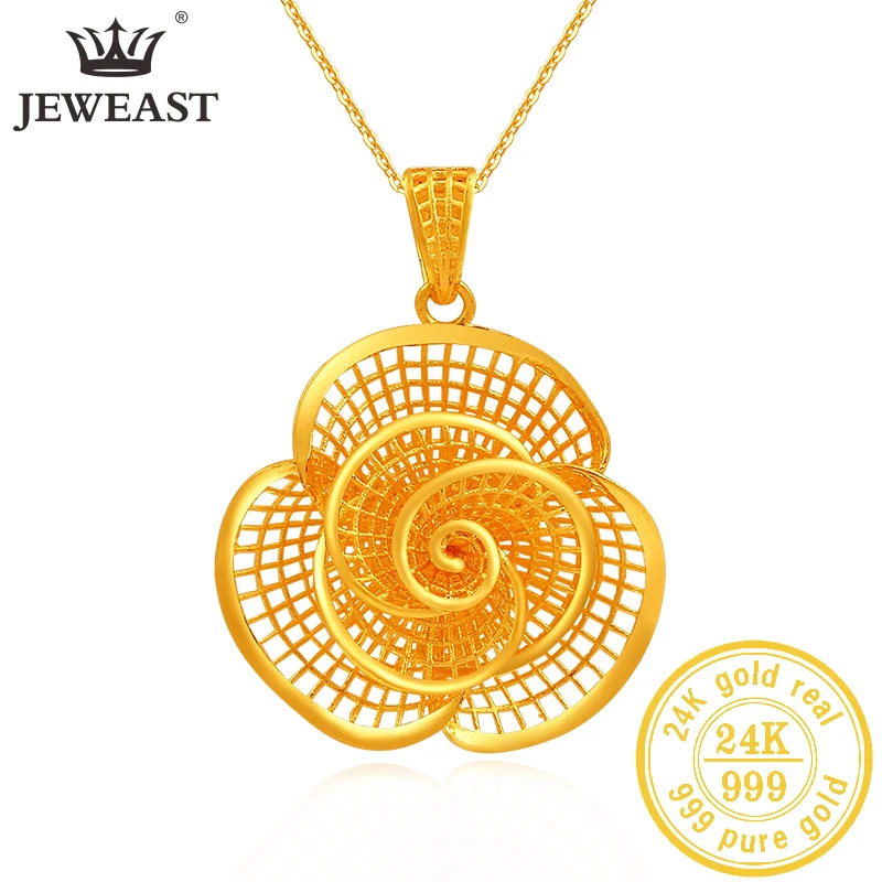 Jlzb 24k Pure Gold Pendant Real Au 999 Solid Gold Charm Flower