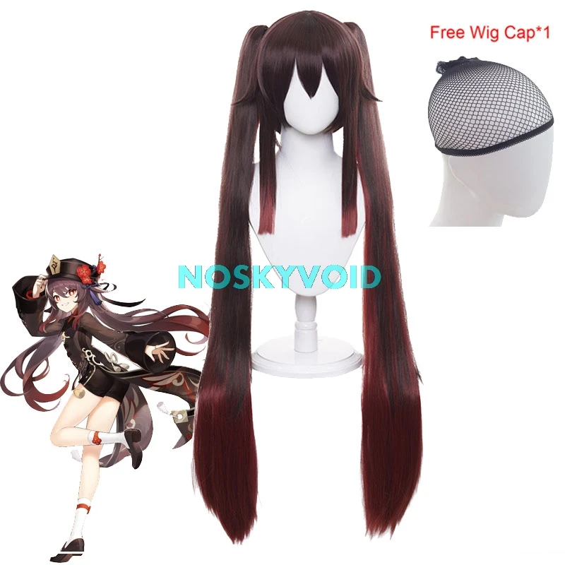 

2023 Genshin Impact Hu Tao Cosplay Wig Woman Headwear Role Playing Double Ponytail Long Hair Girl's Headgear