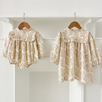 New Sisters Dress Infant Baby Girls Lace Collar Dress Rompers Kids Girls Vintage Flowers Princess Dress Family Clothes Rompers 1