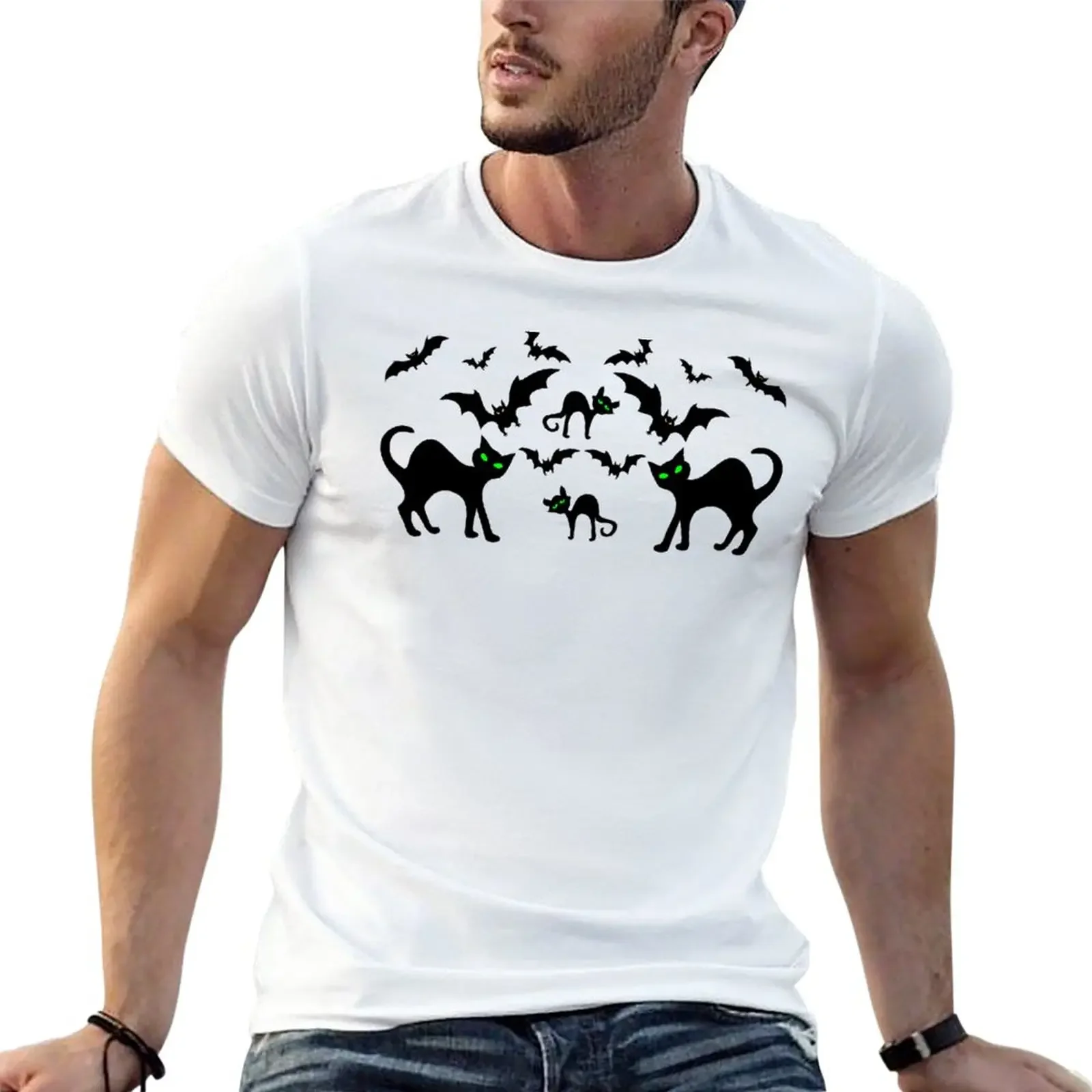 

Black Cats and Bats T-Shirt oversizeds summer tops tees t shirt for men