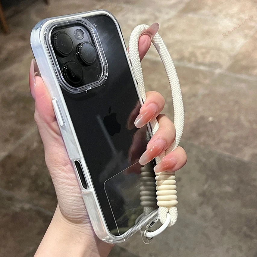 Magnetic Transparent Shockproof Wrist Strap Phone Case with Magsafe Charging Compatibility