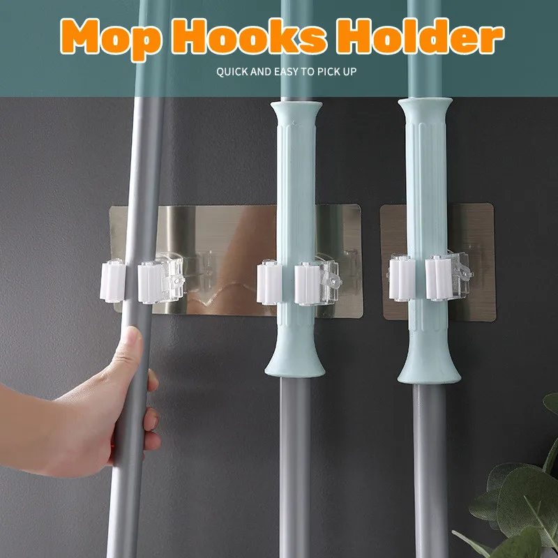 Wall Mounted Mop Organizer Holder Brush Broom Multi Purpose Hooks