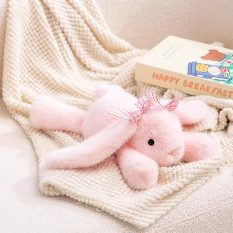 35CM Kawaii Bunny Plush Toy Ultra-Soft Long Ear Shy Rabbit Pillow Collectible Doll for Kids Birthday Easter Funny Party Gift