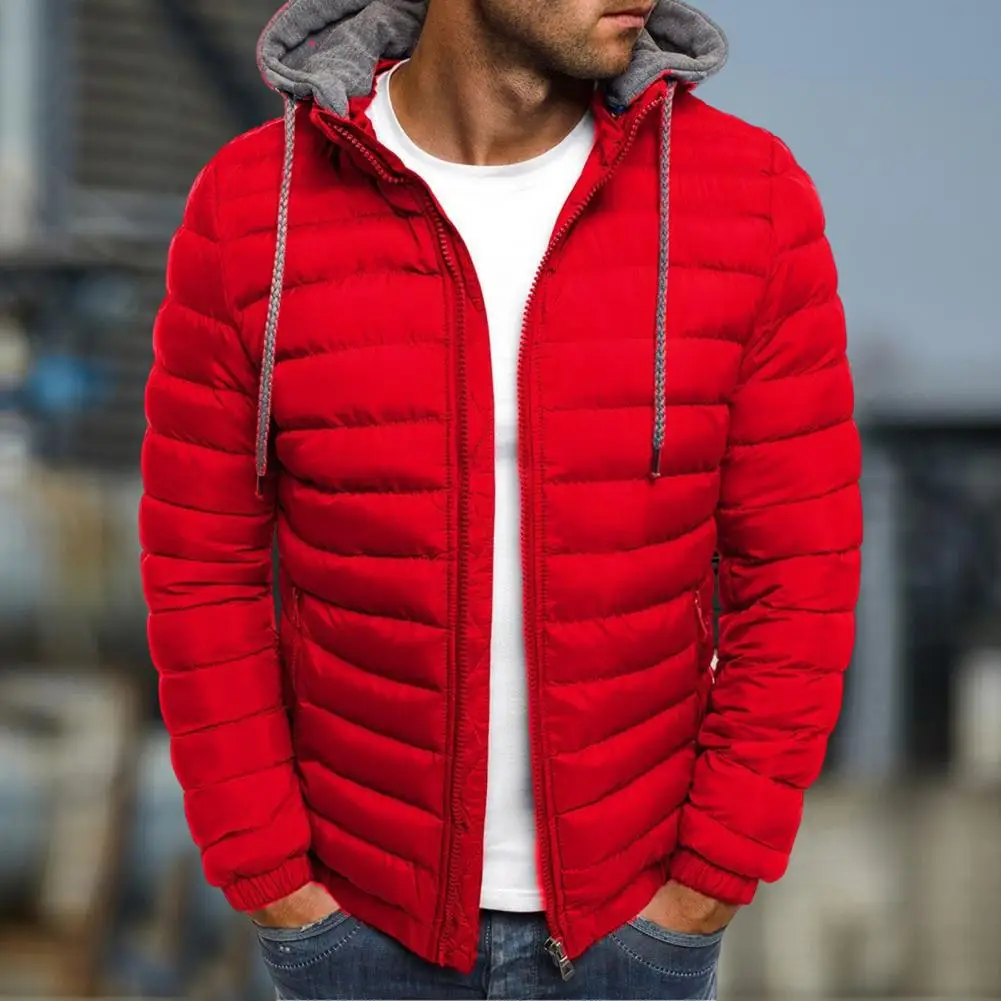 Men Jacket Hooded Zipper Solid Color Long Sleeves Pockets Coldproof Autumn Thicken Cotton Padded Overcoat Outdoor cotton jacket