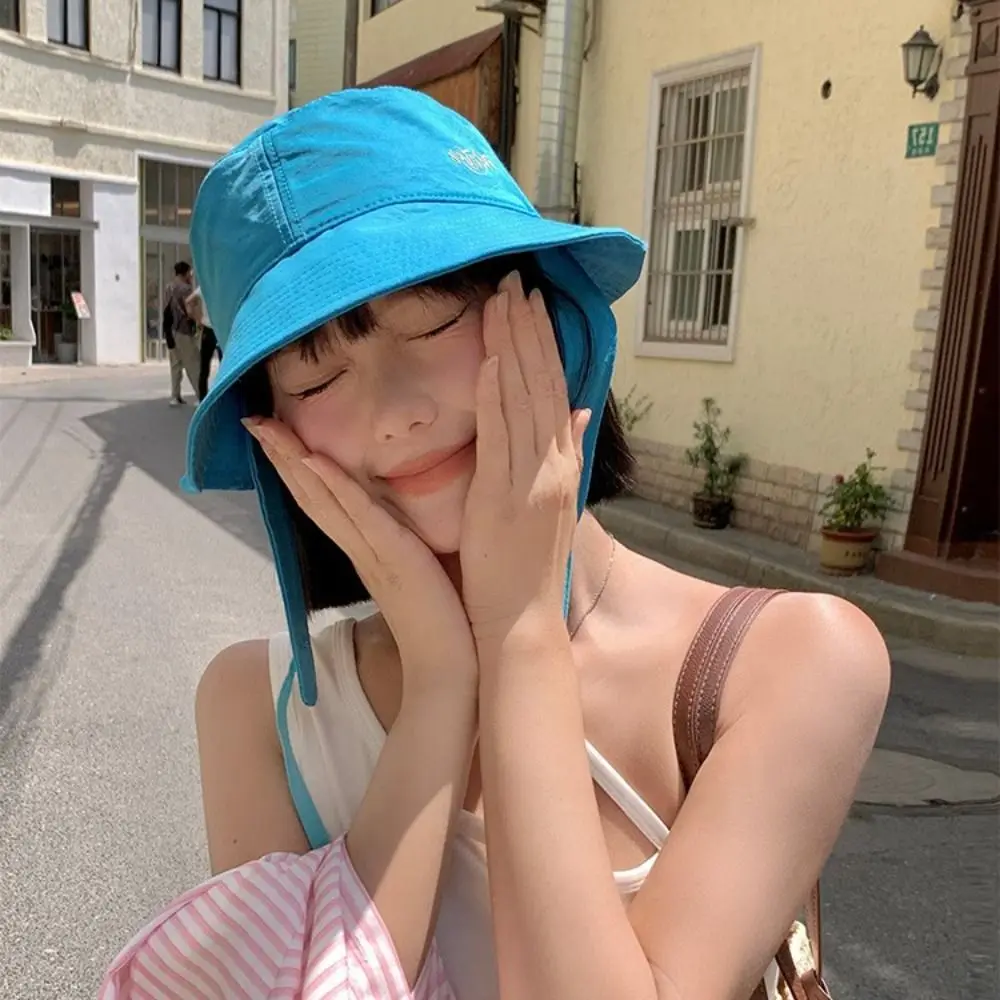 얼굴 표시 스트랩 버킷 모자, 챙 넓은 자외선 차단, 레이스업 모자, 스트링 어부 모자, 여성 패션