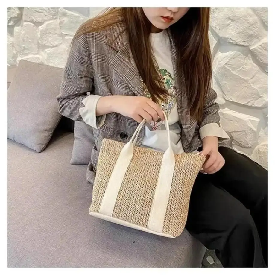 1 Pcs Single Shoulder Diagonal Cross Woven Bag Large Capacity Summer Women's Fresh Travel And Vacation Versatile Beach Bag