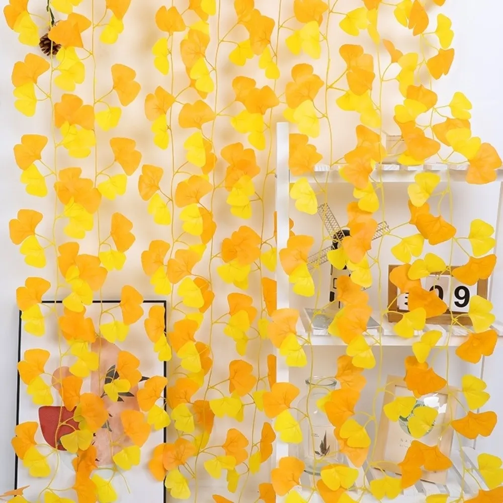 Handmade Artificial Ginkgo Leaves Vine Realistic Lifelike Autumn Ginkgo Leaves Waterproof Simulation Plant Vine Stair Decoration