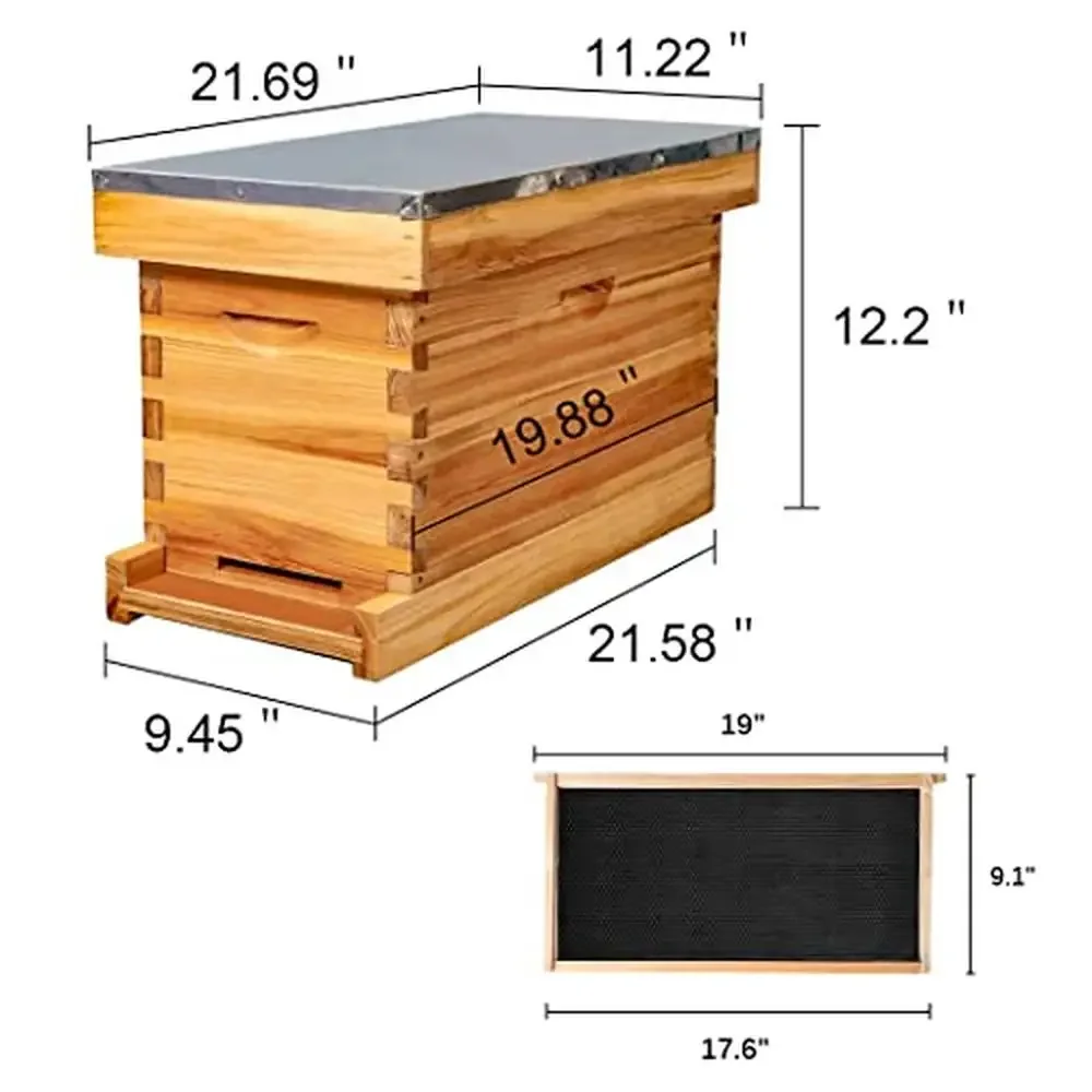 5-Frame Complete Bee Hive Kit with Dovetail Joints & Vented Boards Metal Roof Wooden Frames & Wax Foundations Langstroth Hive