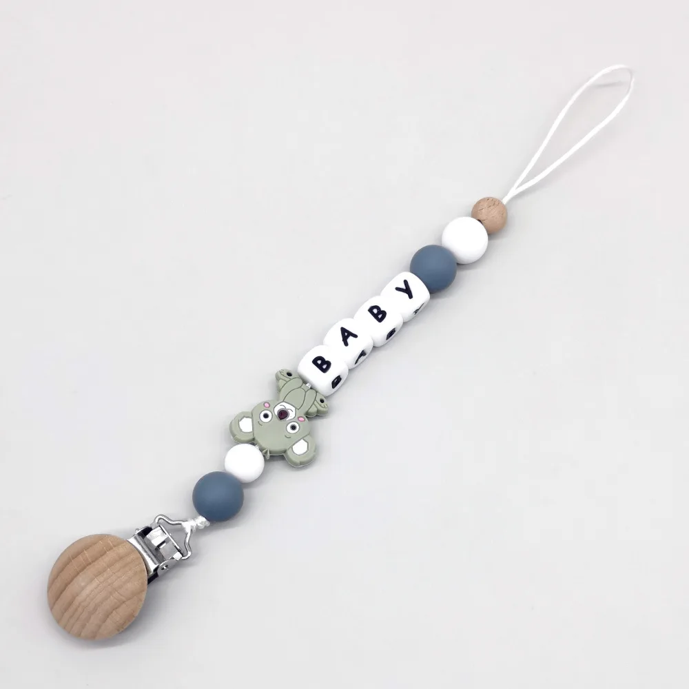 Koala Baby Pacifier Clip, BPA-Free Silicone Beads & Wooden Bead Pacifier Holder, Colorful Infant Soother Chain