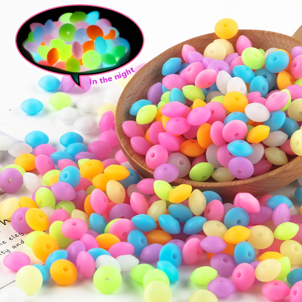 

50/100Pcs 12MM Glow Lentil Silicone Beads Abacus Bead For Jewelry Making Luminous In The Dark DIY Bracelet Necklace Accessories