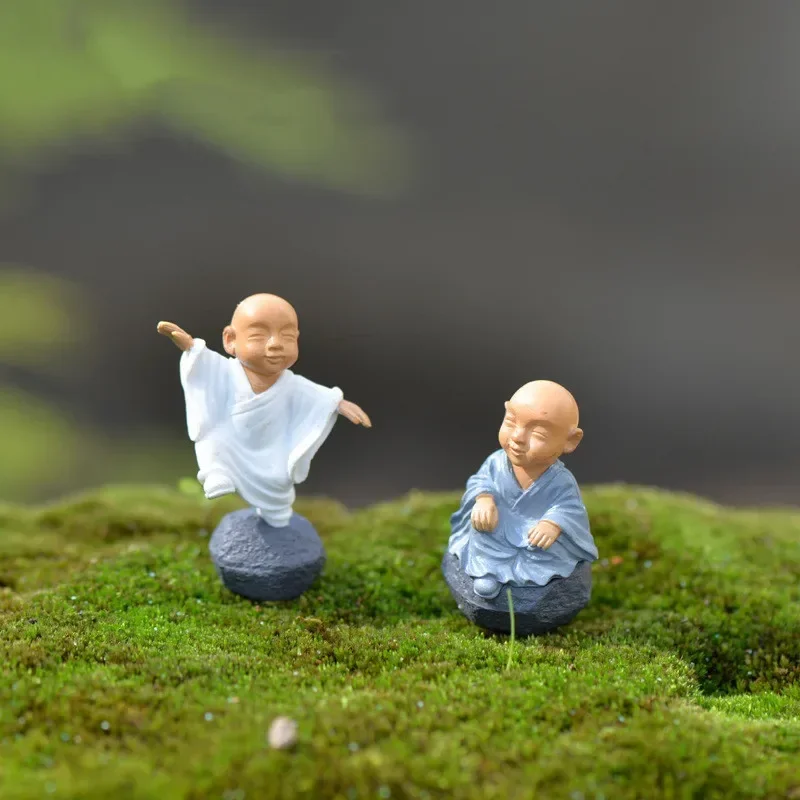 Furniture Resin Crafts Figurines Garden Decoration 4 Pieces Chinese Buddhist Monk Miniature Bonsai Garden Home Decor Accessories